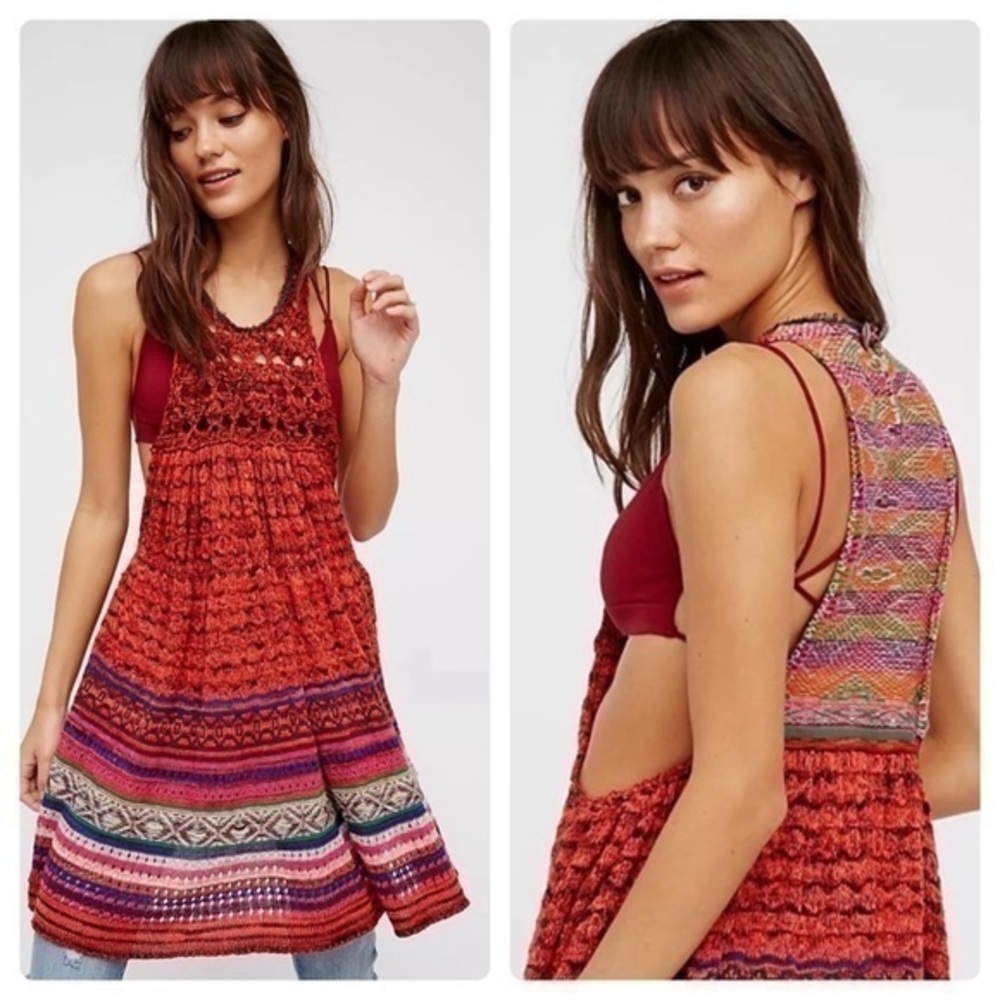 Free People Boho Rare Hearts Sweater Dress Crochet Swimsuit Coverup Top or Dress
